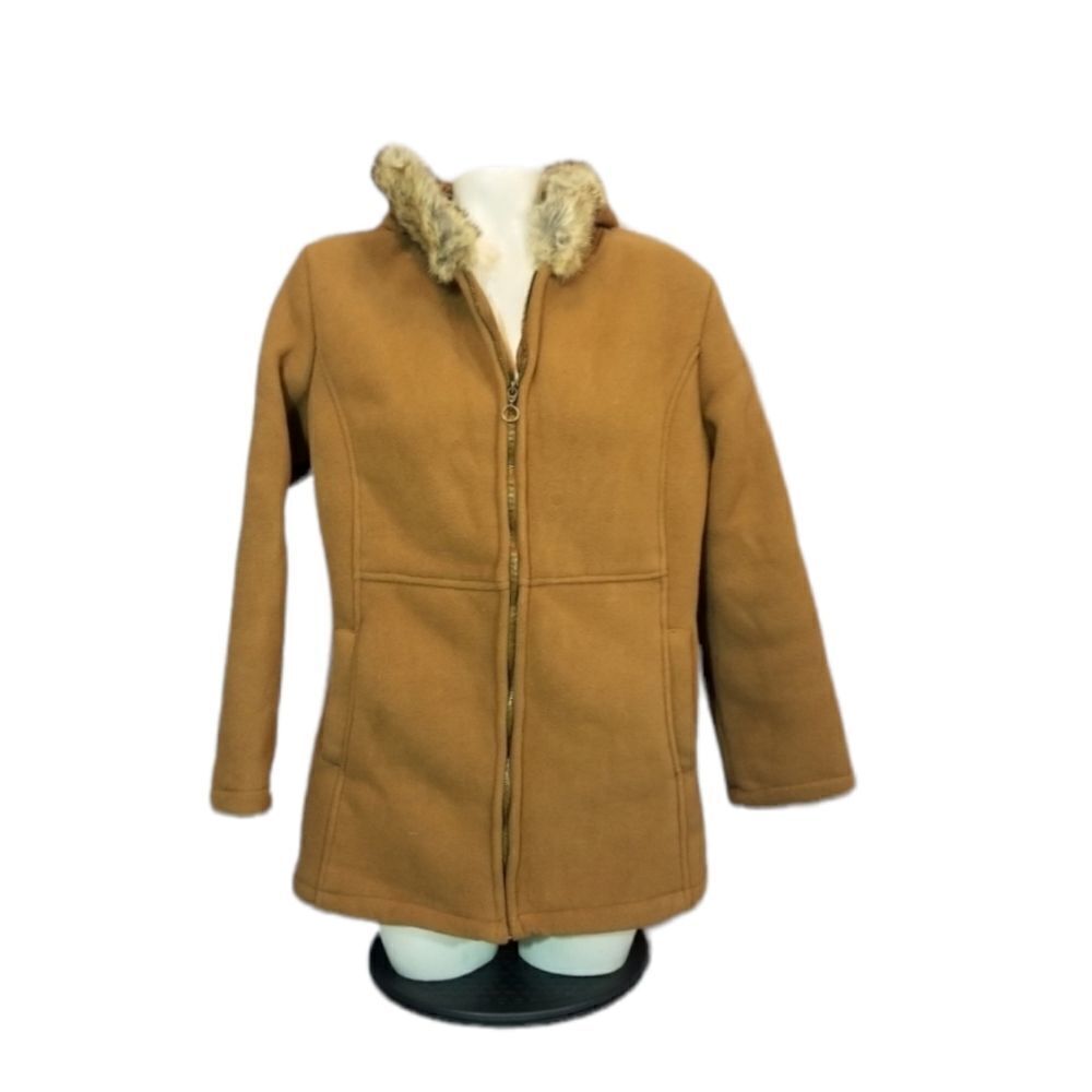 FUDA Tan Faux Fur Lined Hooded Coat Size Large